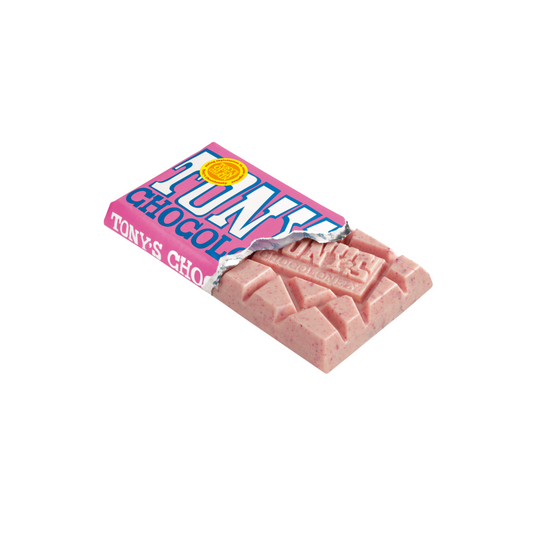 Tony's Chocolonely White Raspberry Popping Candy 28%